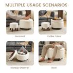 Lorflin 24Inch Round Storage Ottoman, Set of 2, Modern Button Tufted Coffee Table with Removable Top, Upholstered Ottoman with Storage Footrest Stool for Living Room, Bedroom (Beige)