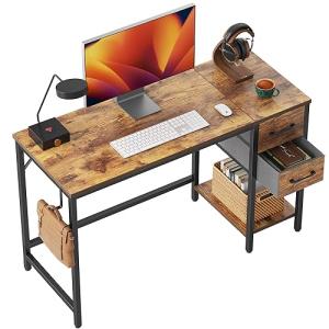 CubiCubi Computer Desk with 2 Drawers, 40 Inch Small Home Office Desk Study Writing Table, Rustic Brown