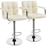 Yaheetech Bar Stools Set of 2, PU Leather Adjustable Swivel Barstools, Hydraulic Kitchen Counter Height Bar Chairs with Armrest and Back for Bar, Kitchen, Dining Room, Beige