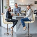 Yaheetech Bar Stools Set of 2, PU Leather Adjustable Swivel Barstools, Hydraulic Kitchen Counter Height Bar Chairs with Armrest and Back for Bar, Kitchen, Dining Room, Beige