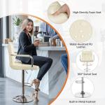 Yaheetech Bar Stools Set of 2, PU Leather Adjustable Swivel Barstools, Hydraulic Kitchen Counter Height Bar Chairs with Armrest and Back for Bar, Kitchen, Dining Room, Beige