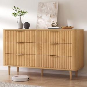 DWVO 6 Drawer Dresser with Fluted Panel, 47.2" Wide Modern Closet Dressers Chest of Drawers, Wood Storage Dresser Organizer for Bedroom, Dorms, Flats, Living Rooms, Hallways, Natural Oak