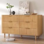 DWVO 6 Drawer Dresser with Fluted Panel, 47.2" Wide Modern Closet Dressers Chest of Drawers, Wood Storage Dresser Organizer for Bedroom, Dorms, Flats, Living Rooms, Hallways, Natural Oak