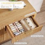 DWVO 6 Drawer Dresser with Fluted Panel, 47.2" Wide Modern Closet Dressers Chest of Drawers, Wood Storage Dresser Organizer for Bedroom, Dorms, Flats, Living Rooms, Hallways, Natural Oak