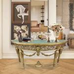 Table luxury hand-carved brass semi-circular imported marble coffee table corner atmospheric villa
