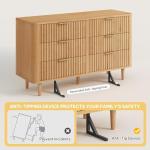 DWVO 6 Drawer Dresser with Fluted Panel, 47.2" Wide Modern Closet Dressers Chest of Drawers, Wood Storage Dresser Organizer for Bedroom, Dorms, Flats, Living Rooms, Hallways, Natural Oak