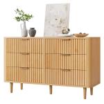 DWVO 6 Drawer Dresser with Fluted Panel, 47.2" Wide Modern Closet Dressers Chest of Drawers, Wood Storage Dresser Organizer for Bedroom, Dorms, Flats, Living Rooms, Hallways, Natural Oak