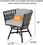 7-Piece Outdoor Dining Set , Patio Furniture Set for 6 Swivel Rope Wicker Chairs & 1 Rectangular Dining Faux Woodgrain Table