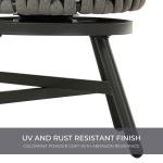 7-Piece Outdoor Dining Set , Patio Furniture Set for 6 Swivel Rope Wicker Chairs & 1 Rectangular Dining Faux Woodgrain Table