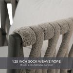 7-Piece Outdoor Dining Set , Patio Furniture Set for 6 Swivel Rope Wicker Chairs & 1 Rectangular Dining Faux Woodgrain Table