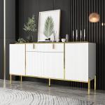 FAMAPY modern credenza sideboard buffet with drawer and pop-up doors, gold metal legs, for living room or hallway.