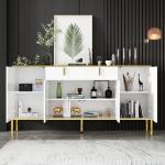 FAMAPY modern credenza sideboard buffet with drawer and pop-up doors, gold metal legs, for living room or hallway.