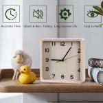 Maxspace Wooden Wall Clock, 8 Inch Non-Ticking Silent Square Wall Clock, Battery Operated, Modern Simple Style Log Decor Clock for Home/Office/School/Kitchen/Bedroom/Living Room (Beige)