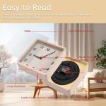 Maxspace Wooden Wall Clock, 8 Inch Non-Ticking Silent Square Wall Clock, Battery Operated, Modern Simple Style Log Decor Clock for Home/Office/School/Kitchen/Bedroom/Living Room (Beige)