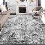 Area Rug Living Room Rugs - 9x12 Large Soft Indoor Neutral Modern Abstract Low Pile Washable Rug Carpet for Bedroom Dining Room Farmhouse Home Office - Grey