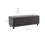 BELLEZE 47" Storage Ottoman, Storage Bench with Safety Close Hinge, Linen Button-Tufted Ottoman for Living Room, Entryway, Hallway, Foot Rest, Support 300lbs - Dark Gray