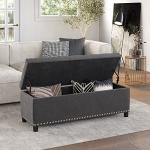 BELLEZE 47" Storage Ottoman, Storage Bench with Safety Close Hinge, Linen Button-Tufted Ottoman for Living Room, Entryway, Hallway, Foot Rest, Support 300lbs - Dark Gray