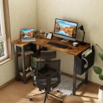 Lufeiya Small L Shaped Desk with Power Outlet Shelves, 40 Inch Reversible Corner Desk for Small Space Home Office, L-Shaped Computer Desk PC Desks with Charging Station, Rustic Brown