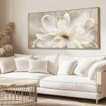 Framed Abstract Wall Art Gold Pictures Wall Decor Line Painting on Canvas 20"x 40" Contemporary Floral Artwork for Living room Office Bedroom Aesthetic
