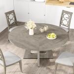 IDEALHOUSE 47" Round Dining Table Set for 4 to 6, Farmhouse Kitchen Table with Wooden Top and Pedestal Base, Circle Dinner Table for Dining Room, Kitchen Room - Grey (No Chairs)