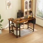 Lufeiya Small L Shaped Desk with Power Outlet Shelves, 40 Inch Reversible Corner Desk for Small Space Home Office, L-Shaped Computer Desk PC Desks with Charging Station, Rustic Brown