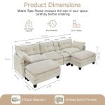 Amsleekey Modular Sectional Sofa, 111.5" U-Shaped Corduroy Comfy Sectional Couches for Living Room, 3-Seater Cloud Couches with 2 Movable Ottomans, Flexible Combination Modern Deep Seat Sofa (Beige)