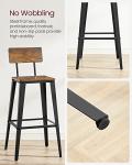 VASAGLE Set of 2 Bar Stools, Bar Height Stools, 29.1 Inches Tall Barstools with Back, Counter Bar Chairs for Kitchen Island, Steel Frame, Industrial Style, Easy Assembly, Rustic Brown and Ink Black