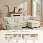 Amsleekey Modular Sectional Sofa, 111.5" U-Shaped Corduroy Comfy Sectional Couches for Living Room, 3-Seater Cloud Couches with 2 Movable Ottomans, Flexible Combination Modern Deep Seat Sofa (Beige)