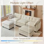 Amsleekey Modular Sectional Sofa, 111.5" U-Shaped Corduroy Comfy Sectional Couches for Living Room, 3-Seater Cloud Couches with 2 Movable Ottomans, Flexible Combination Modern Deep Seat Sofa (Beige)