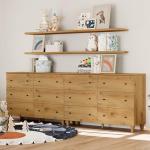 WAMPAT 12 Drawer Wood Dresser for Bedroom, 2-in-1 Extra Wide Chest of Drawers, Modern Storage Organizer Units with Solid Wood Legs for Closet, Living Room, Kids Room, Nursery, Oak Brown, 94.4"