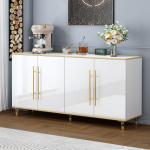 63" Sideboard Buffet Cabinet with Storage, Console Cabinets with Adjustable Shelves & Doors, High Glossy White and Gold Sideboar