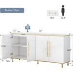 63" Sideboard Buffet Cabinet with Storage, Console Cabinets with Adjustable Shelves & Doors, High Glossy White and Gold Sideboar