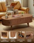 Pruchant Oval Lift Top Coffee Table with Storage, 47.2" Mid Century Modern Living Room Center Table with 180° Sliding Tambour Door, Wood Fluted Coffee Table for Home Office, Walnut