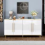 63" Sideboard Buffet Cabinet with Storage, Console Cabinets with Adjustable Shelves & Doors, High Glossy White and Gold Sideboar
