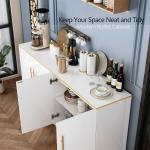 63" Sideboard Buffet Cabinet with Storage, Console Cabinets with Adjustable Shelves & Doors, High Glossy White and Gold Sideboar