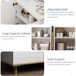 63" Sideboard Buffet Cabinet with Storage, Console Cabinets with Adjustable Shelves & Doors, High Glossy White and Gold Sideboar