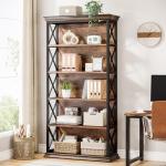 Tribesigns 6-Tier Bookcase, 71 Inches Industrial Bookshelves and Bookcases, Floor Standing 5 Shelf Display Storage Shelves Tall Bookcase for Home Office, Living Room, Bed Room, Brown and Black