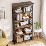 Tribesigns 6-Tier Bookcase, 71 Inches Industrial Bookshelves and Bookcases, Floor Standing 5 Shelf Display Storage Shelves Tall Bookcase for Home Office, Living Room, Bed Room, Brown and Black