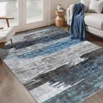 Ciicool Modern Abstract Deep Blue Gray Rug for Living Room, 4'x6' Machine Washable Area Rug Non-Slip Rug, Low-Pile Contemporary Indoor Dining Floor Carpet for Bedroom Office Under Table Home Decor