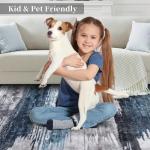 Ciicool Modern Abstract Deep Blue Gray Rug for Living Room, 4'x6' Machine Washable Area Rug Non-Slip Rug, Low-Pile Contemporary Indoor Dining Floor Carpet for Bedroom Office Under Table Home Decor