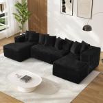 ONEMMLION Modular Sectional Sofa Cloud Couch, 131" Black Boneless Couches for Living Room, Comfy Deep Seat Plush Corduroy Sofa, Modern Fluffy Memory Foam U Shape Sectional Couch with Chaise Lounge