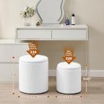 oakvivo Round Set of 2 Ottoman with Storage, Boucle Storage Ottoman Foot Stool, Soft Teddy Upholstered Small Vanity Stool, Ottomans Coffee Table Padded Seat Foot Rest for Living Room Bedroom, White