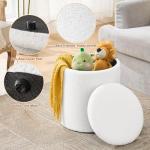 oakvivo Round Set of 2 Ottoman with Storage, Boucle Storage Ottoman Foot Stool, Soft Teddy Upholstered Small Vanity Stool, Ottomans Coffee Table Padded Seat Foot Rest for Living Room Bedroom, White