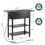 Yoobure End Table with Charging Station, Flip Top Side Table with USB Ports and Outlets, Sofa Couch Table Bedside Table for Living Room Bedroom, Narrow Nightstand with Storage Shelves for Small Space