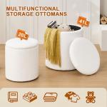 oakvivo Round Set of 2 Ottoman with Storage, Boucle Storage Ottoman Foot Stool, Soft Teddy Upholstered Small Vanity Stool, Ottomans Coffee Table Padded Seat Foot Rest for Living Room Bedroom, White