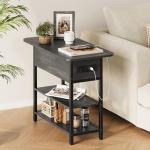 Yoobure End Table with Charging Station, Flip Top Side Table with USB Ports and Outlets, Sofa Couch Table Bedside Table for Living Room Bedroom, Narrow Nightstand with Storage Shelves for Small Space