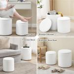 oakvivo Round Set of 2 Ottoman with Storage, Boucle Storage Ottoman Foot Stool, Soft Teddy Upholstered Small Vanity Stool, Ottomans Coffee Table Padded Seat Foot Rest for Living Room Bedroom, White