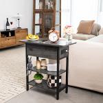 Yoobure End Table with Charging Station, Flip Top Side Table with USB Ports and Outlets, Sofa Couch Table Bedside Table for Living Room Bedroom, Narrow Nightstand with Storage Shelves for Small Space