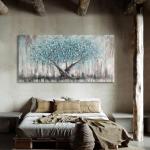 Arjun Tree Wall Art Canvas for Living Room Blue Tree of Life Nature Teal Abstract Textured Painting Picture Modern Panoramic Landscape Artwork Framed Bedroom Home Office Decor, Extra Large 58"x29"