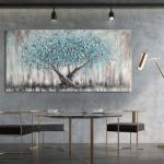 Arjun Tree Wall Art Canvas for Living Room Blue Tree of Life Nature Teal Abstract Textured Painting Picture Modern Panoramic Landscape Artwork Framed Bedroom Home Office Decor, Extra Large 58"x29"